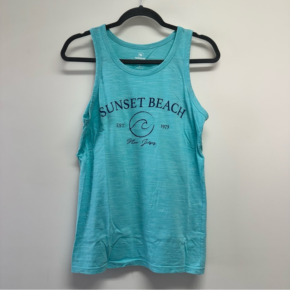 Cape May NJ Sunset Beach Sleeveless Tank Top Turquoise Size S